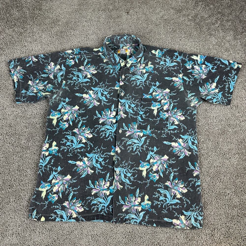 Sunset Highway Shirt Mens Extra Large Black Blue Hawaiian Cotton Button Up